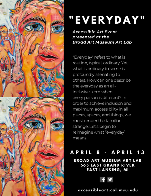 This is a poster describing the theme that was described above. On the left is an artist painting of someone touching their right eye indicating some sort of sensory experience. 